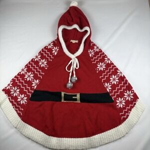 It's Our Time Santa Claus Knit Poncho Cape Small Red Snowflake Christmas Hood